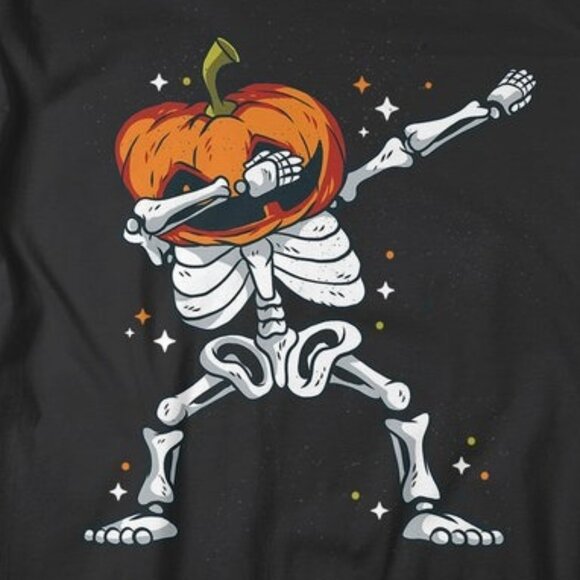 Funny Halloween T Shirt Dabbing Pumpkin Shirt Dabbing Skeleton T Shirt - Picture 2 of 4